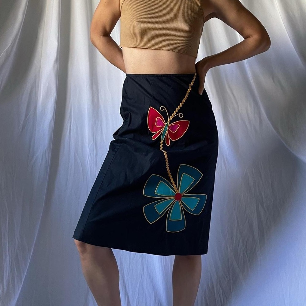 Vintage Y2K Arden B Floral Embroidered Midi Skirt, size 0